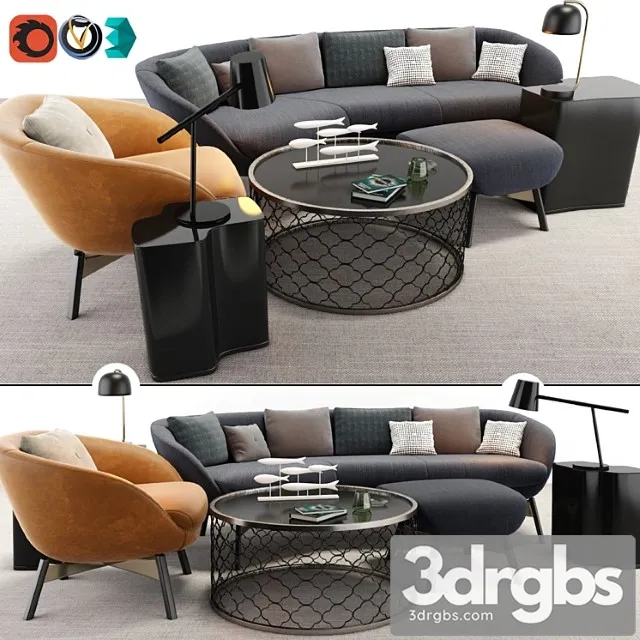 Minotti russell arm chair and sofa set 2 3D Model Download Minotti russell arm chair and sofa set 2 3D Model Download