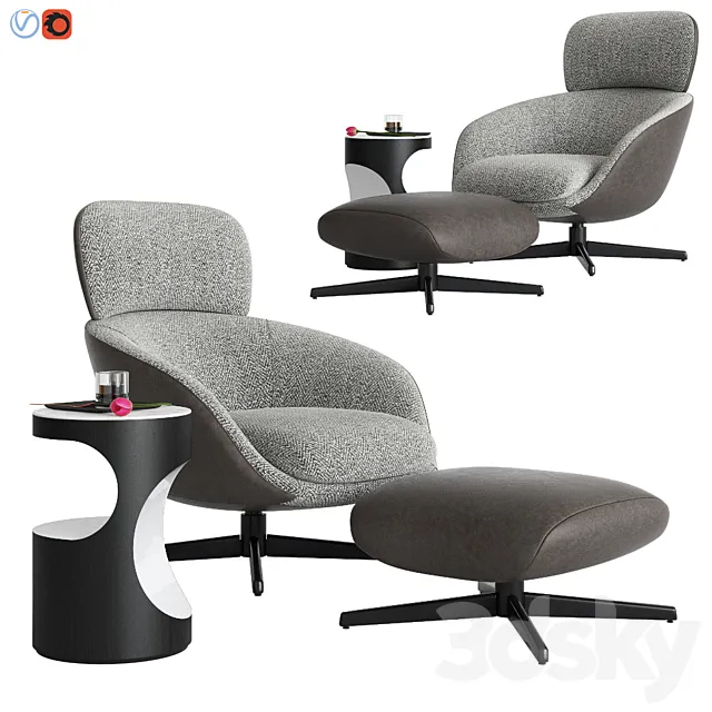 Minotti Russell Arm Chair & Ottoman 3DModel Minotti Russell Arm Chair & Ottoman 3DModel