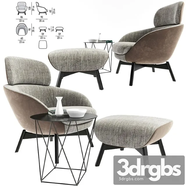 Minotti Russell Arm Chair With Coffee Table Set 3D Model Download Minotti Russell Arm Chair With Coffee Table Set 3D Model Download