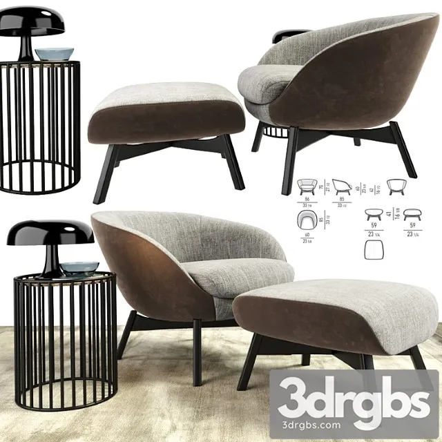 Minotti russell arm chair with ottoman and table 3D Model Download Minotti russell arm chair with ottoman and table 3D Model Download