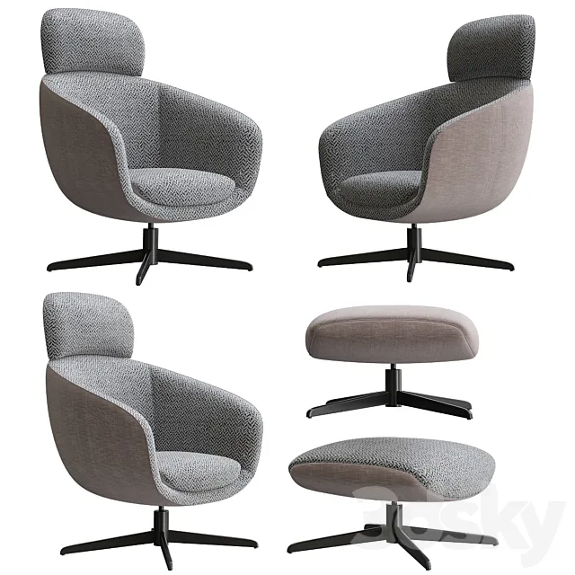 Minotti Russell Armchair & Ottoman 3D Model