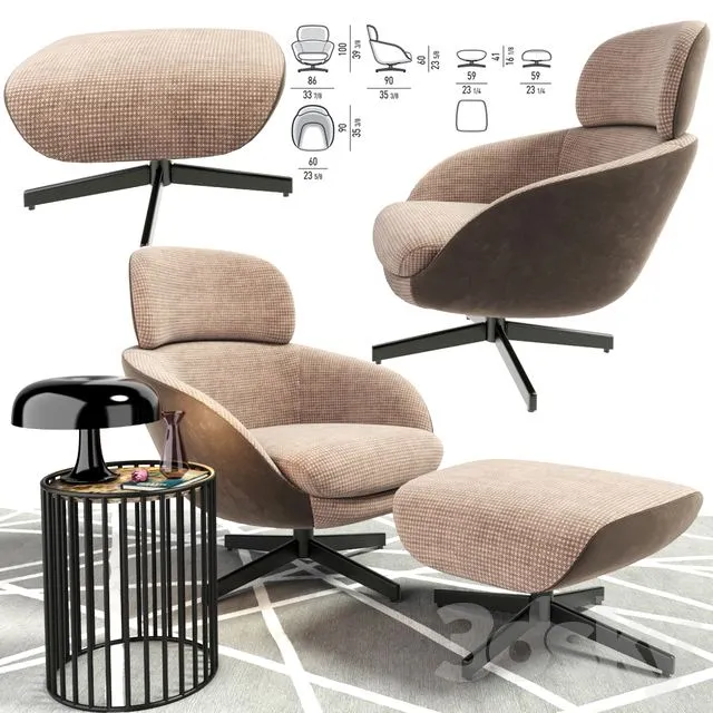 Minotti Russell Head Arm Chair With Coffee Table 3D Model Minotti Russell Head Arm Chair With Coffee Table 3D Model