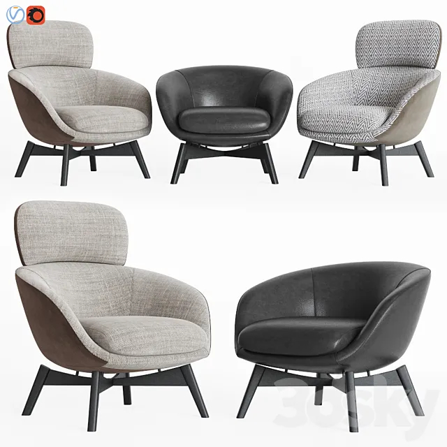 Minotti Russell Lounge Chair Set 3D Model