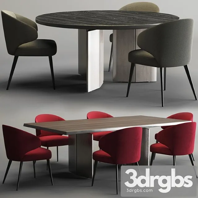 Minotti set – morngan table and aston chair 2 3D Model Download