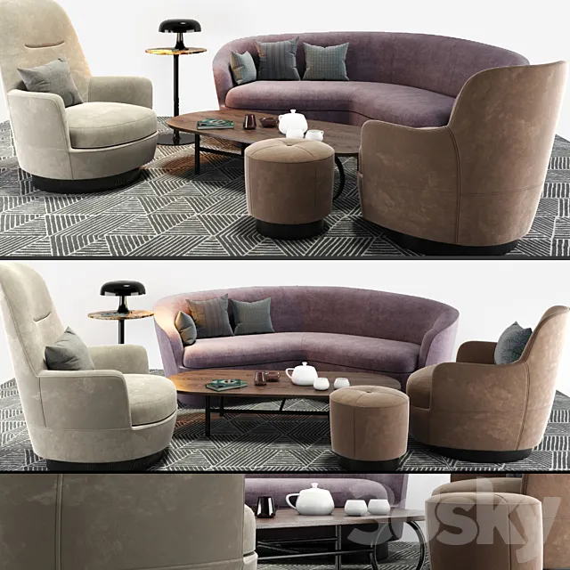 Minotti Sofa And Arm Chair Set 3DModel Minotti Sofa And Arm Chair Set 3DModel