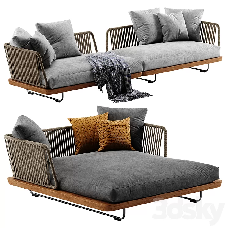 Minotti Sunray sofa set 3 3D Model Minotti Sunray sofa set 3 3D Model