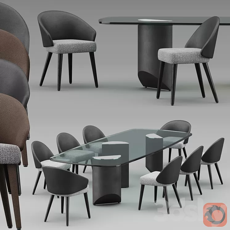 Minotti table and chairs 2019 COLLECTION 3D Model Minotti table and chairs 2019 COLLECTION 3D Model