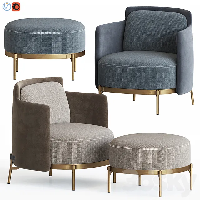 Minotti Tape Armchair & Ottoman 3DModel