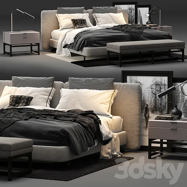 Minotti Tatlin Cover Bed 3D Model Minotti Tatlin Cover Bed 3D Model