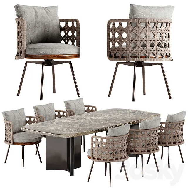 Minotti Tor II Nest chair Marvin table set 3D Model Minotti Tor II Nest chair Marvin table set 3D Model