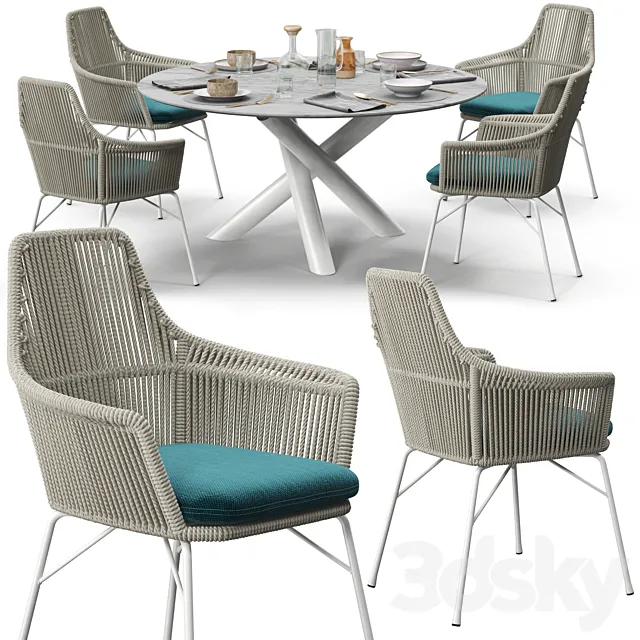 Minotti York chair Van Dyck “Outdoor” table set 3D Model