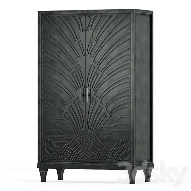 Miranda Hollywood Regency Art Deco Carved Wood Gunmetal Cabinet 3DModel