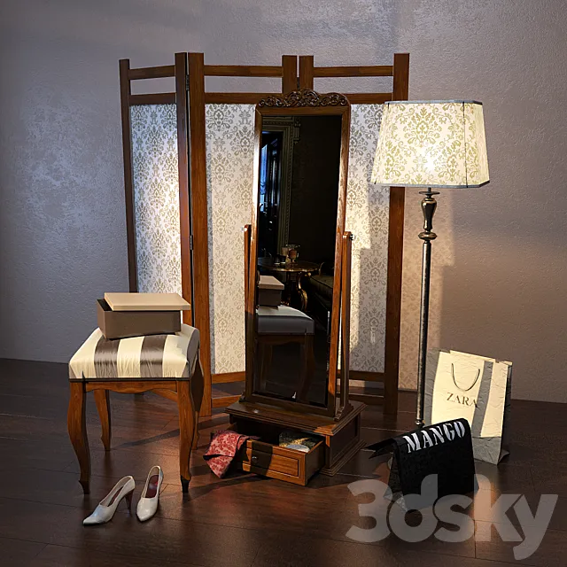Mirror a floor lamp and a screen 3D Model