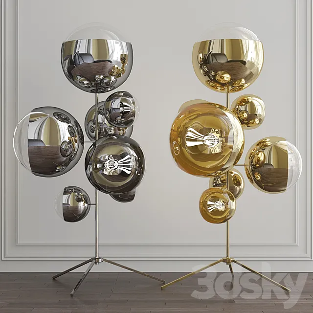 Mirror Ball Gold Stand Chandelier by Tom Dixon 3D Model Mirror Ball Gold Stand Chandelier by Tom Dixon 3D Model