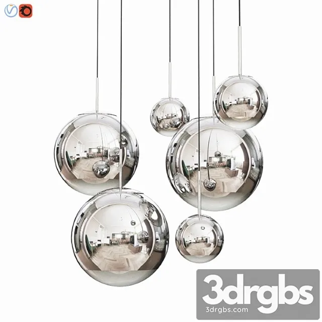 Mirror ball pendant chrome dinning light set 3D Model Download