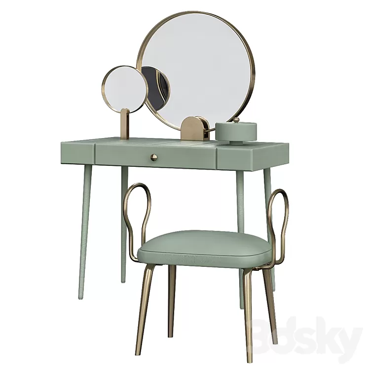 Mirror Light Espresso Vanity Table 3D Model