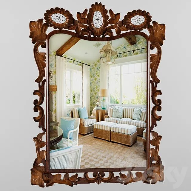 Mirror with wooden frame 3D Model Mirror with wooden frame 3D Model