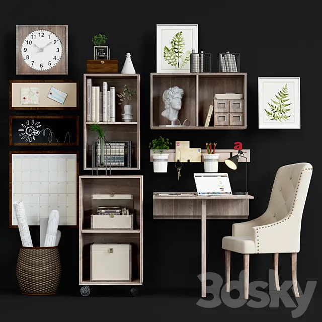 Mission Essential Office Set Pottery Barn 3DModel