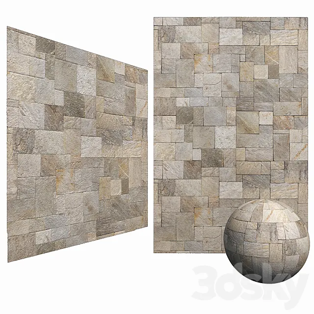 Mix Travertine French Pattern Stone-Wall & Floor 6K High Resolution Tileable 3D Model