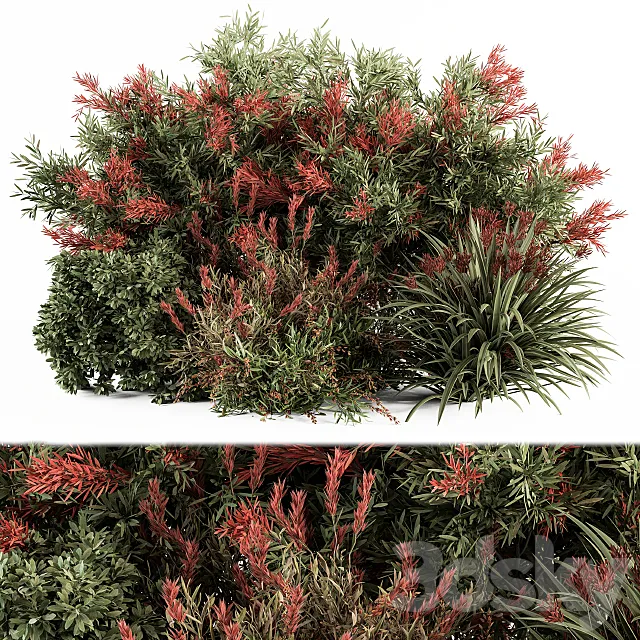 Mixed Plant Bush Green and Red – Bush Set 51 3D Model