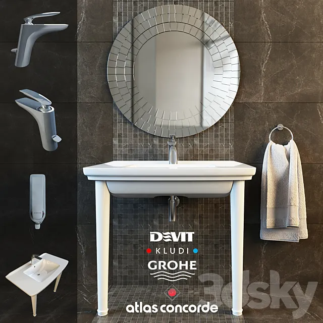 Mixer KLUDI Balance. washbasin Devit retro. ring Grohe ESSENTIALS. tile Atlas Concorde Marvel 3DModel Mixer KLUDI Balance. washbasin Devit retro. ring Grohe ESSENTIALS. tile Atlas Concorde Marvel 3DModel