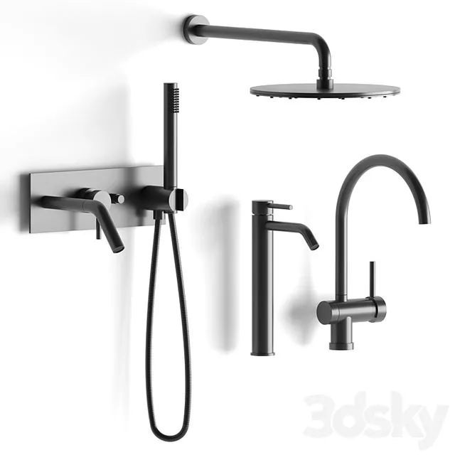 Mixer set Paffoni set (black) 3D Model