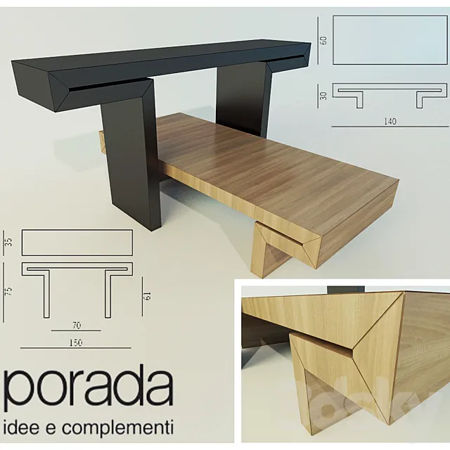 Miyabi by Porada console coffee table 3D Model