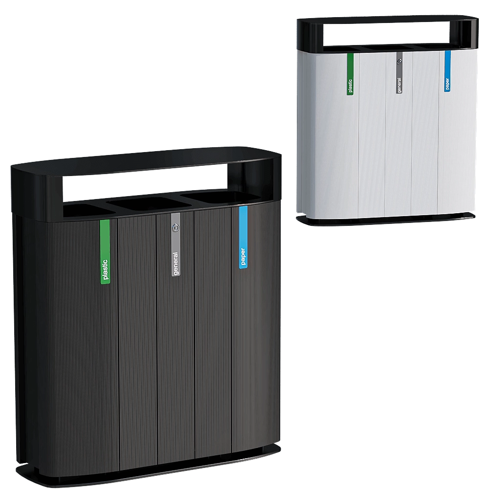 mmcité – Triple bin for sorting waste with lid Multiminium 3D Model