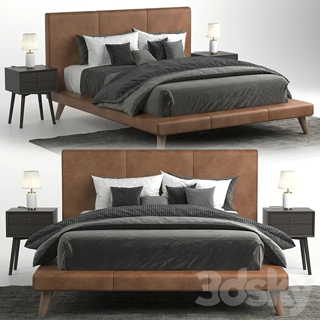 Mod Leather Bed Bed West Elm 3D Model Mod Leather Bed Bed West Elm 3D Model