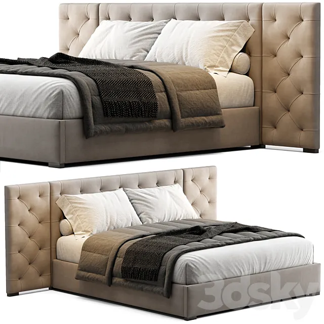 Modena Fabric Diamond-Tufted Extended Bed 3D Model Modena Fabric Diamond-Tufted Extended Bed 3D Model