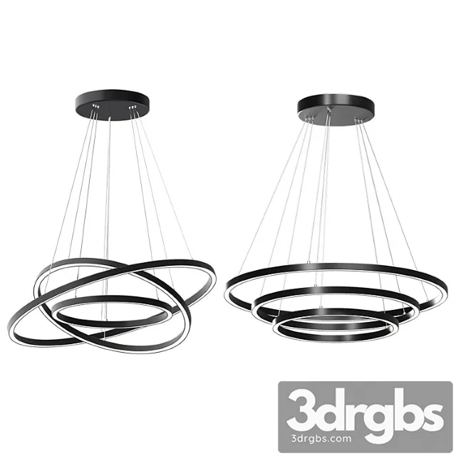 Modern 32-inch triple ring led pendant light black finish 3D Model Download