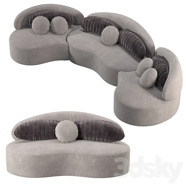 Modern 7-Seat Modular Sofa Round Sectional Sofa 3DModel