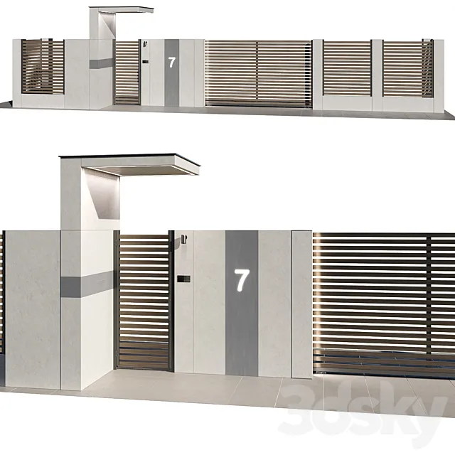 Modern aluminum and concrete fence 02 3D Model Modern aluminum and concrete fence 02 3D Model