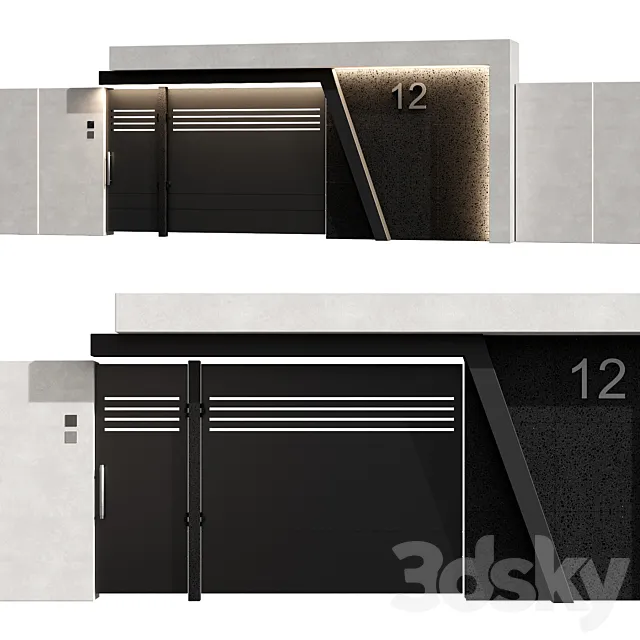 Modern aluminum and concrete fence 04 3D Model Modern aluminum and concrete fence 04 3D Model