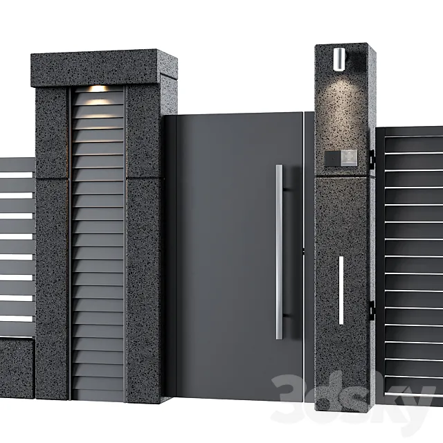 Modern aluminum and concrete fence_09 3D Model Modern aluminum and concrete fence_09 3D Model