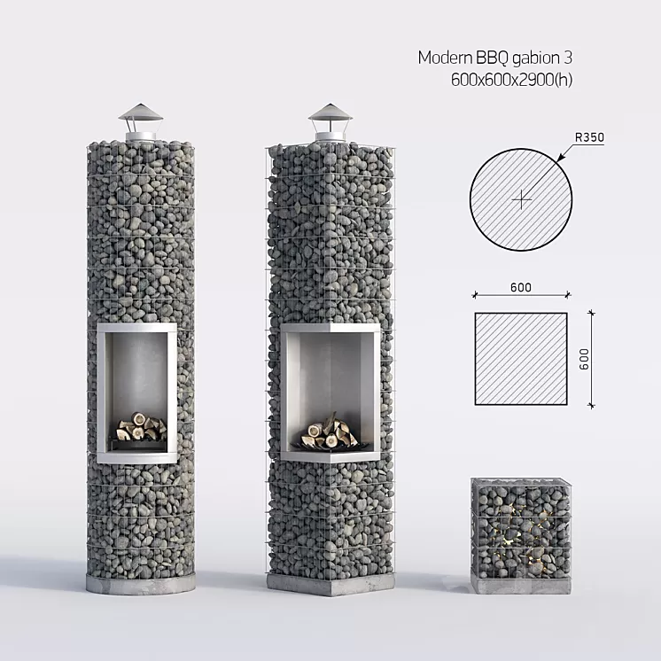 Modern barbecue from gabion 3 3D Model Modern barbecue from gabion 3 3D Model