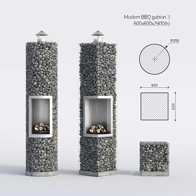 Modern barbecue from gabion 3 3DModel Modern barbecue from gabion 3 3DModel