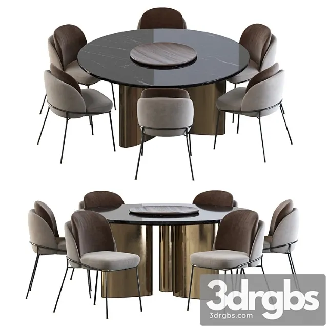 Modern baron sea foam dining chair and round table 2 3D Model Download