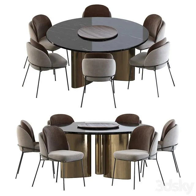Modern Baron Sea Foam Dining Chair and Round table 3D Model