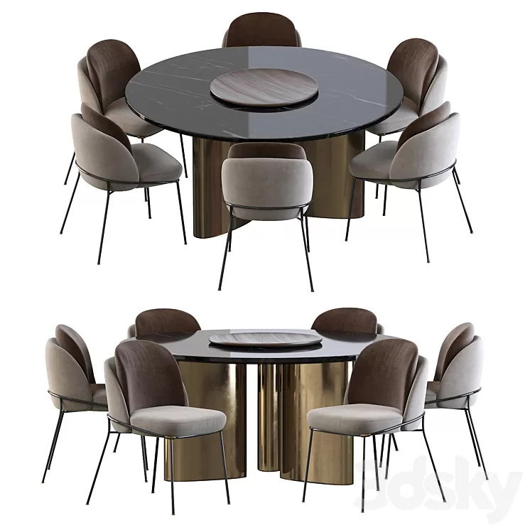 Modern Baron Sea Foam Dining Chair and Round table 3D Model