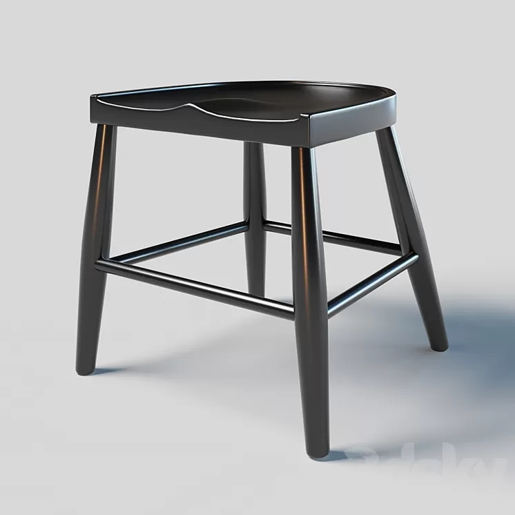 modern black carved seat wood stool 3D Model modern black carved seat wood stool 3D Model
