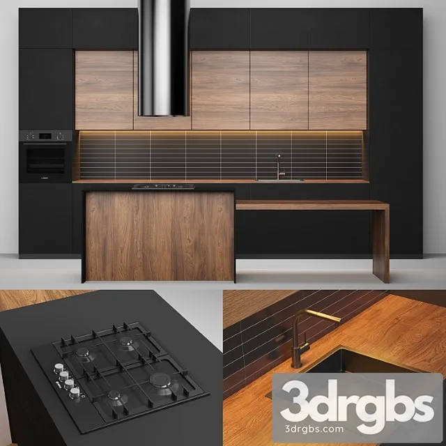 Modern black kitchen 3D Model Download