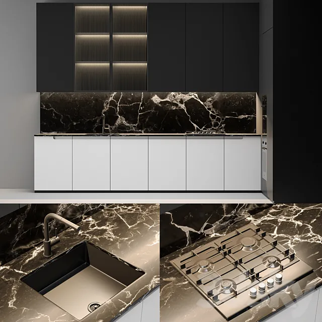 Modern black & white kitchen 3D Model