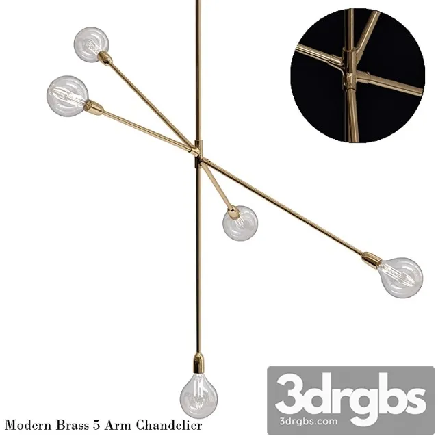 Modern brass 5 arm chandelier 3D Model Download