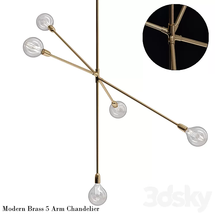 Modern brass 5 arm chandelier 3D Model