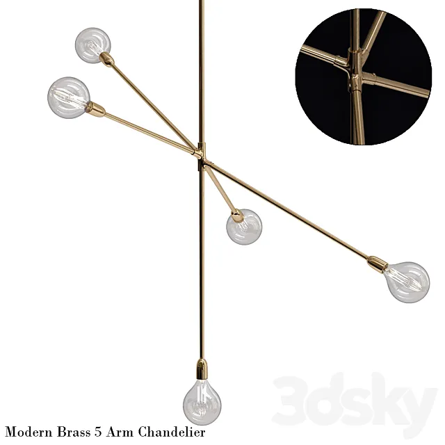 Modern brass 5 arm chandelier 3DModel