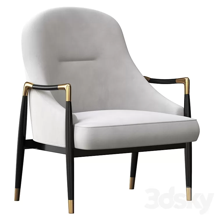 Modern Brass Accented Walnut Lounge Chairs 3D Model Modern Brass Accented Walnut Lounge Chairs 3D Model