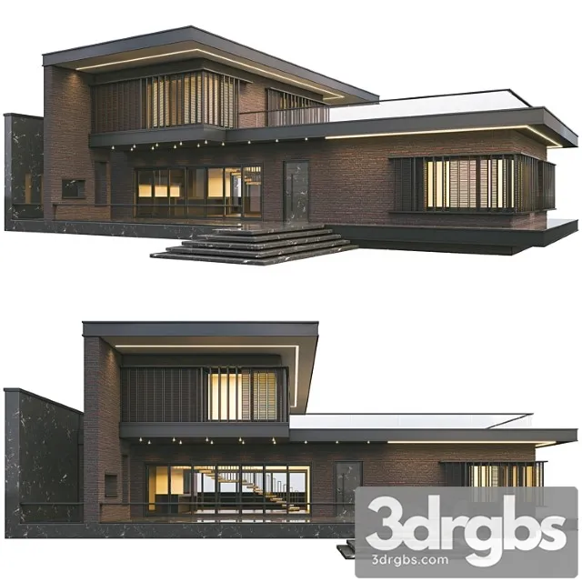 Modern brick villa 3D Model Download
