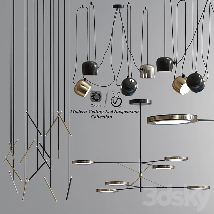 Modern Ceiling Led Suspension Collection 3D Model Modern Ceiling Led Suspension Collection 3D Model
