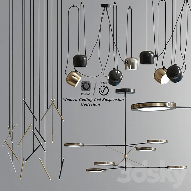 Modern Ceiling Led Suspension Collection 3DModel Modern Ceiling Led Suspension Collection 3DModel